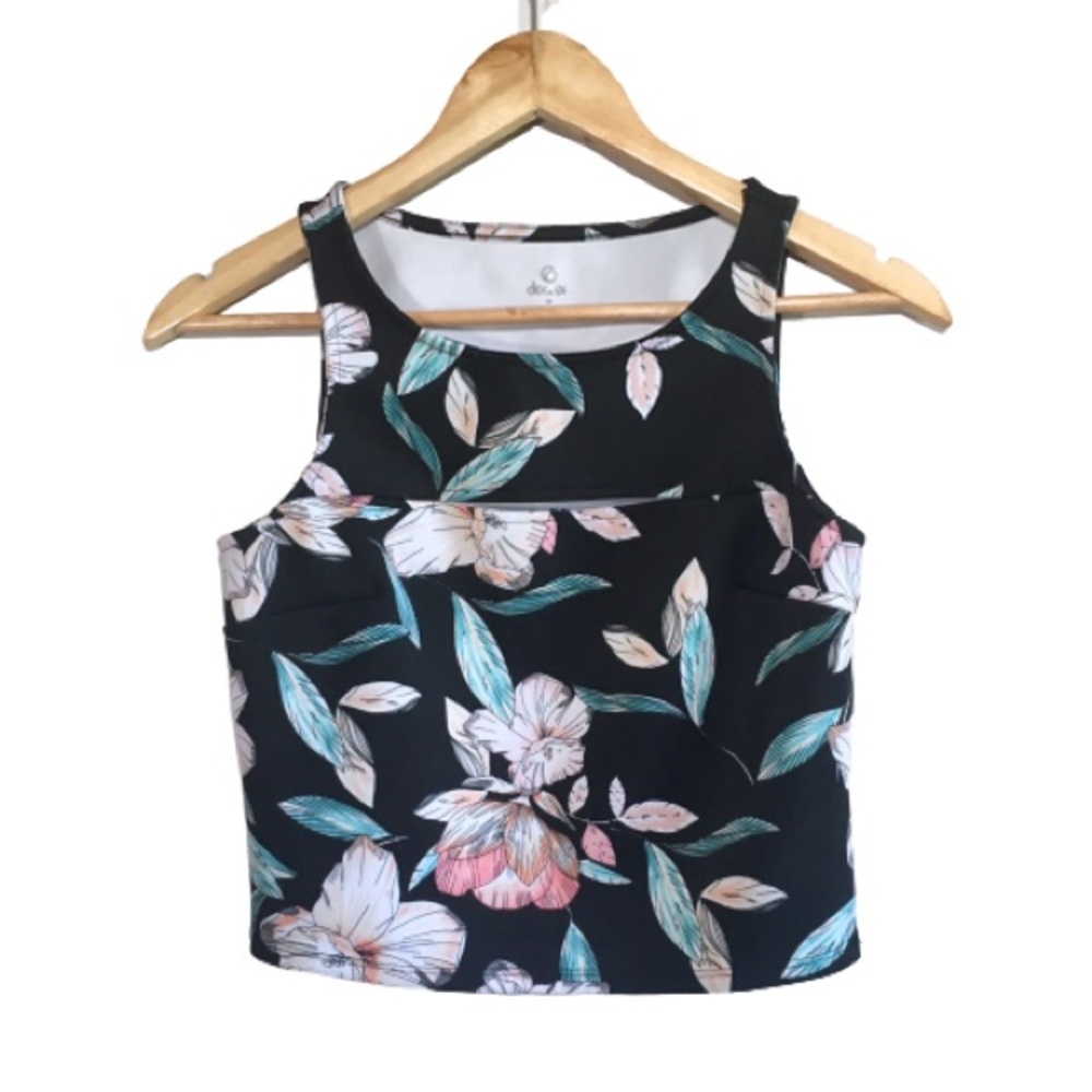 Peek-A-Boo Scuba Cut Out Black Floral Crop Top
